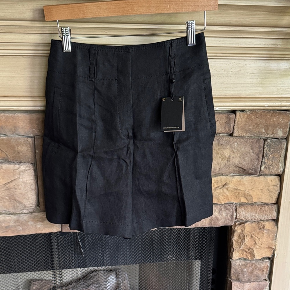 Massimo Dutti Black Linen High Waist Women Shorts
